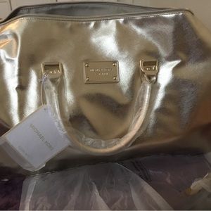NWT Vintage Michael Kors Gold Metallic Large Duffel /GYM BAG-Gift With Purchase